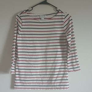 Liz Claiborne Red White And Blue Striped‎ Top Women's Sz S 100% Organic Cotton
